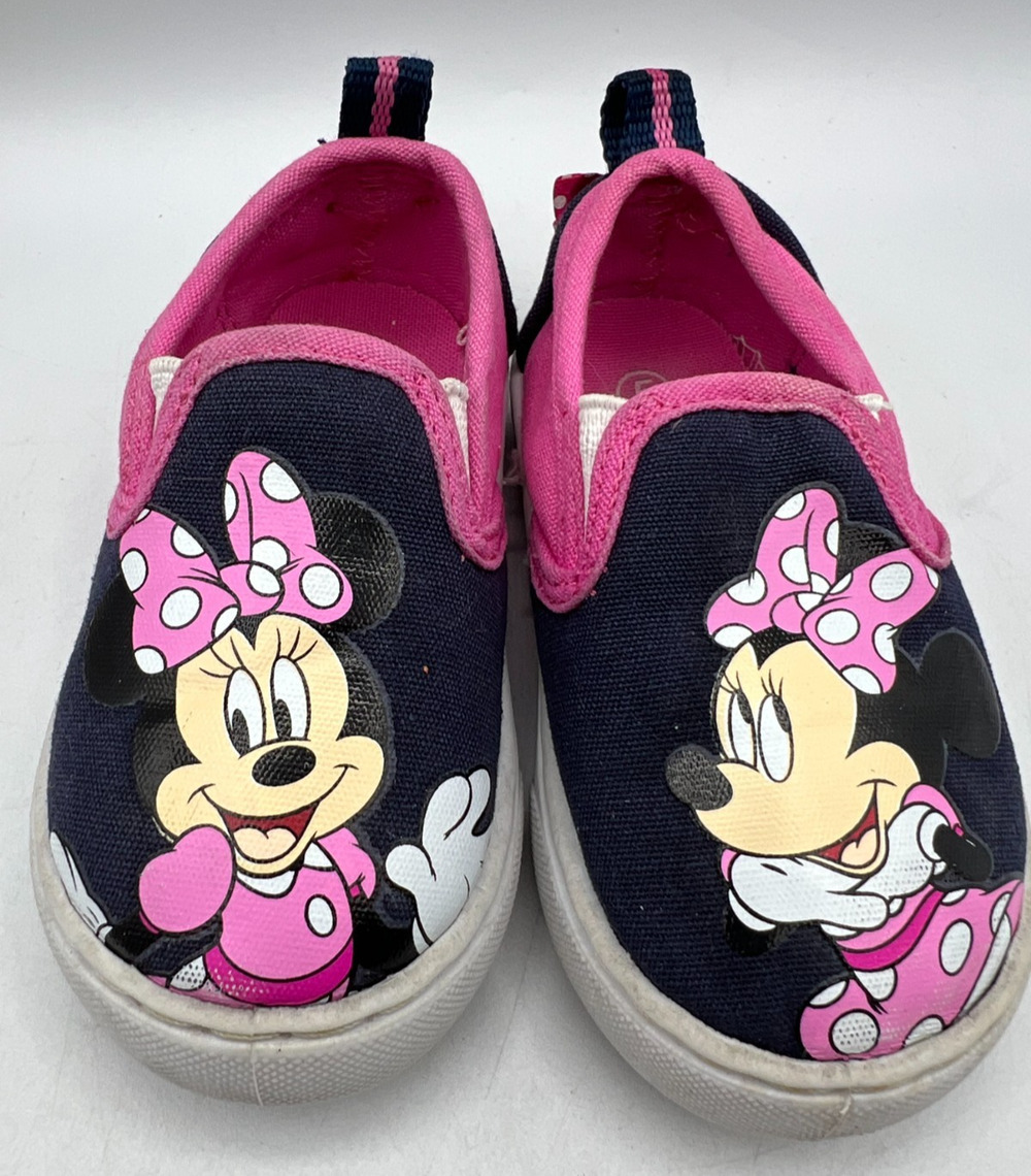 Disney Junior Minnie Mouse Girls Size 5 Pink Navy Slip On Shoes Sneakers